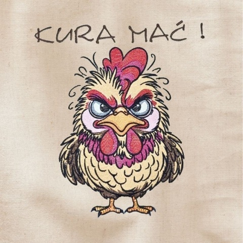 Torba bawełniana z haftem "Kura Mać" - rozmiar duży - 45x35x12cm